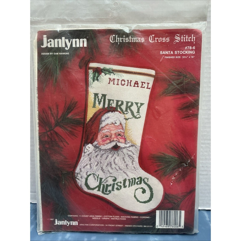 Janlynn Christmas Cross Stitch Kit  1987 Santa Stocking by Sam Hawkins #78-6